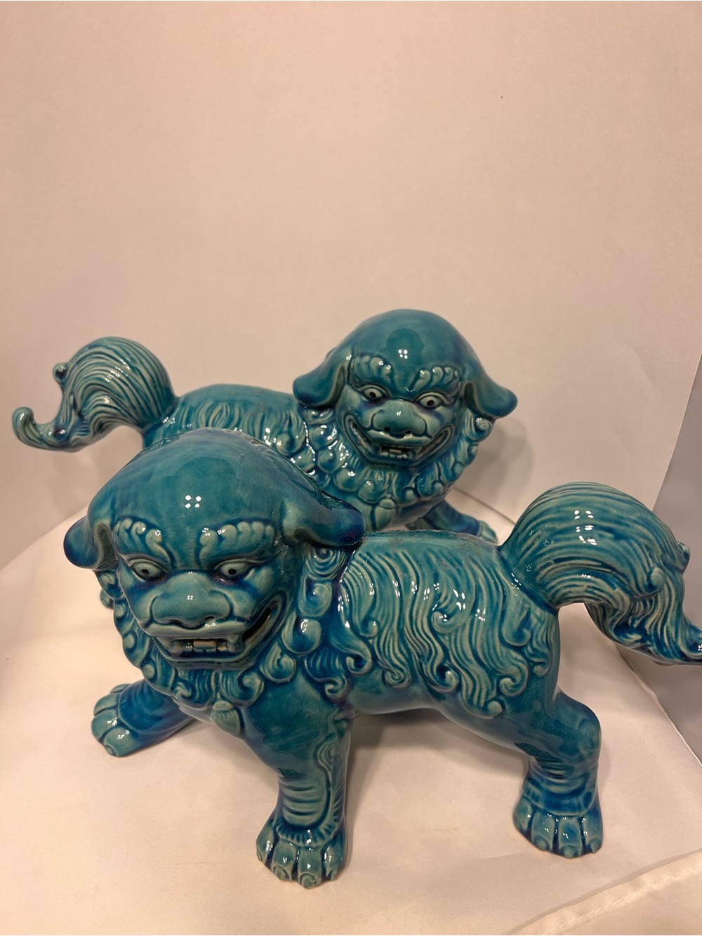 Turquoise Ceramic Foo Dog Statues - Home Art Decor